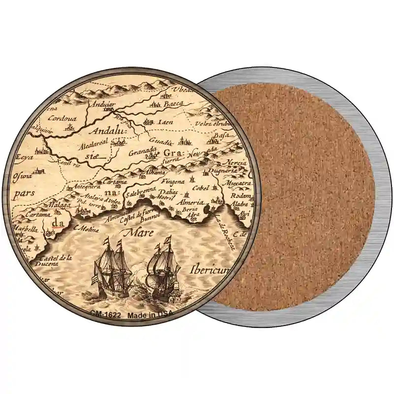 Southern Spain Map Novelty Circle Coaster Set of 4