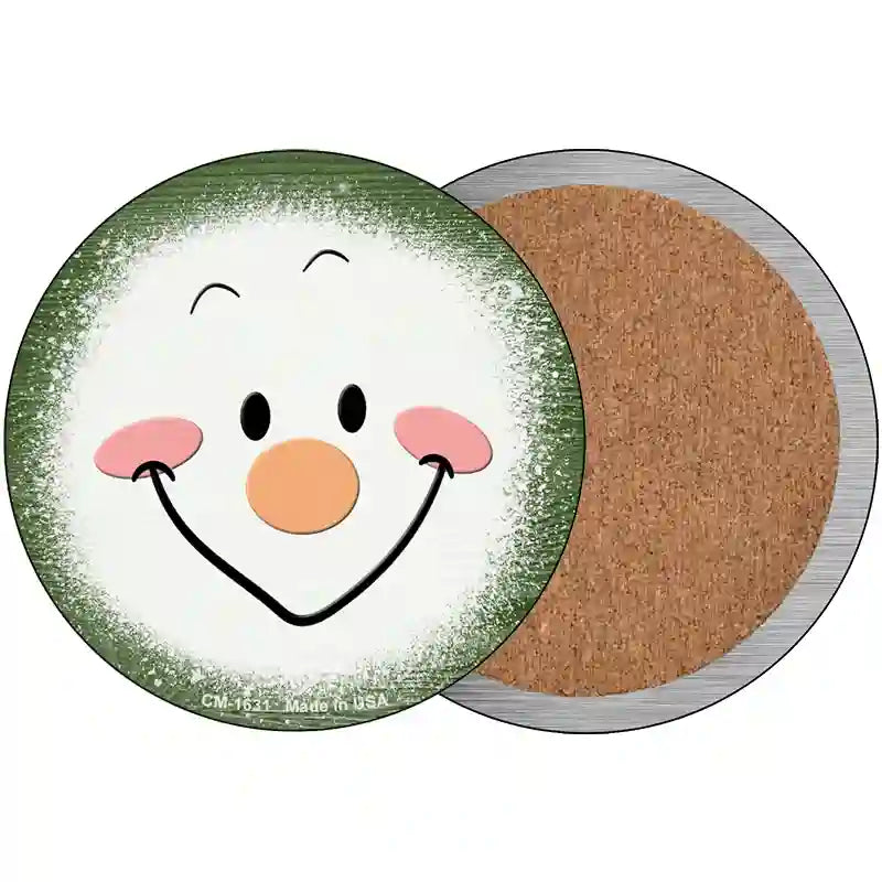 Dark Green Snowman Face Novelty Circle Coaster Set of 4