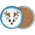 Blue Reindeer Face Novelty Circle Coaster Set of 4