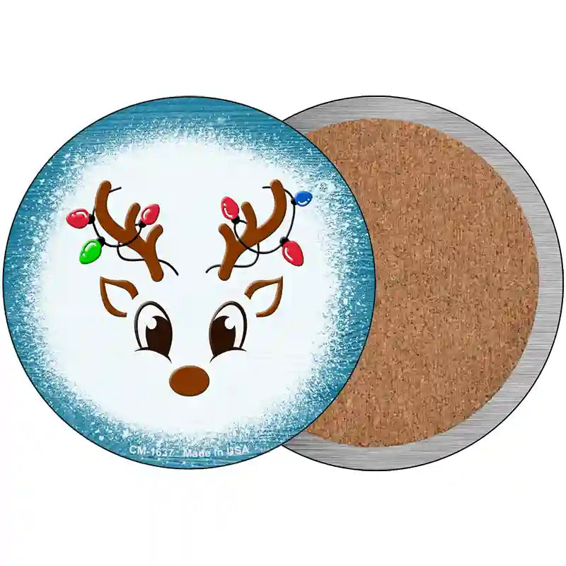 Blue Reindeer Face Novelty Circle Coaster Set of 4