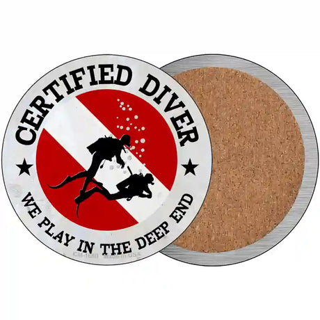 Certified Diver Deep End Novelty Circle Coaster Set of 4