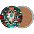 Cow Skull Aztec Vibrant Print Novelty Circle Coaster Set of 4