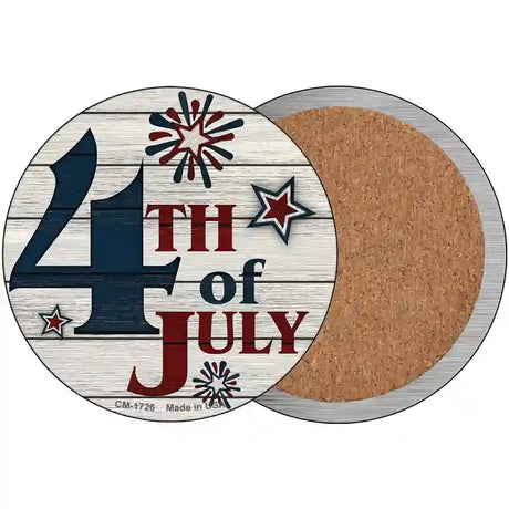 4th Of July White Wood Novelty Circle Coaster Set of 4