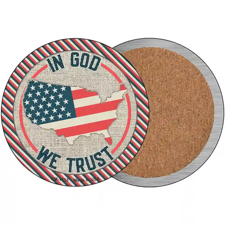 In God We Trust USA Stripes Novelty Circle Coaster Set of 4