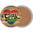 Gay Heart On Wood Novelty Circle Coaster Set of 4