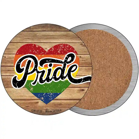 Pride Heart On Wood Novelty Circle Coaster Set of 4