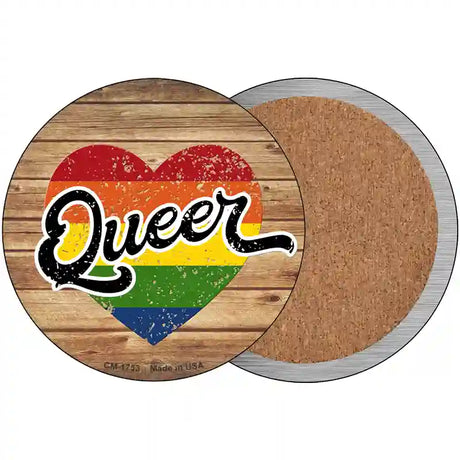 Queer Heart On Wood Novelty Circle Coaster Set of 4