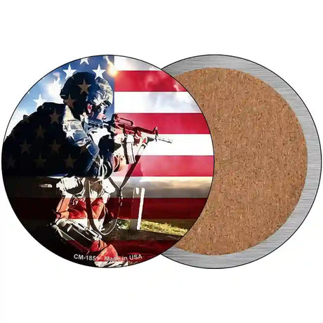 Soldier American Flag Novelty Circle Coaster Set of 4 CC-1851