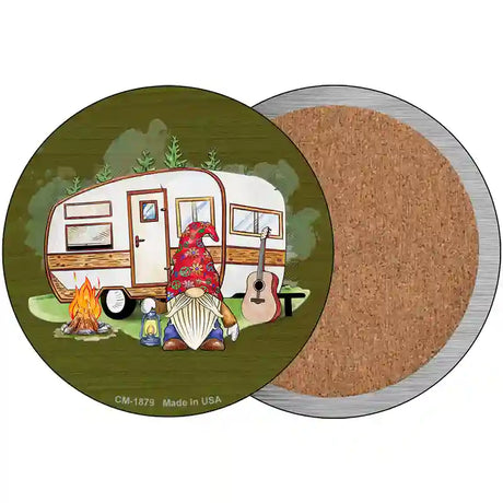 Camping Gnome Novelty Circle Coaster Set of 4