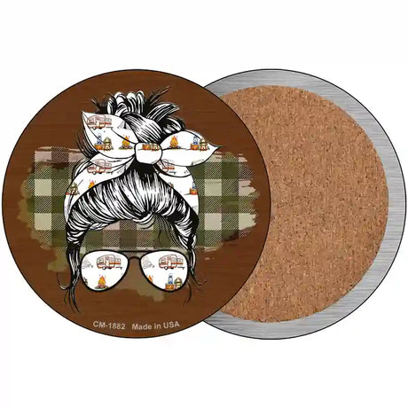 Aviator Bun Camper Print Novelty Circle Coaster Set of 4