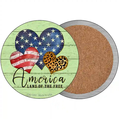 America Land Of The Free Hearts Novelty Circle Coaster Set of 4