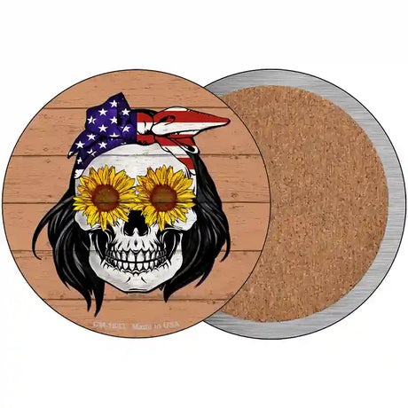 Sunflower Skull Novelty Circle Coaster Set of 4