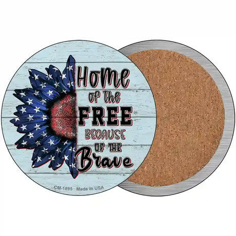 Home Of The Free American Sunflower Novelty Circle Coaster Set of 4