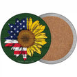 Sunflower Half American Flag Novelty Circle Coaster Set of 4