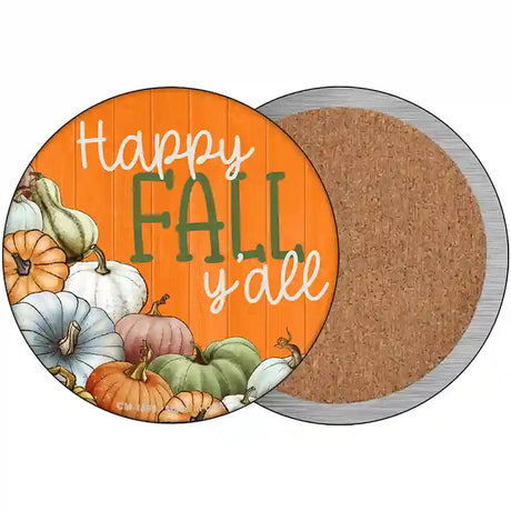 Happy Fall Yall Pumpkins Novelty Circle Coaster Set of 4