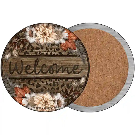 Welcome Flowers Animal Print Novelty Circle Coaster Set of 4