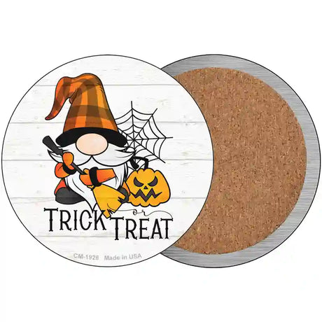 Trick Or Treat Spooky Gnome Novelty Circle Coaster Set of 4