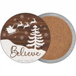 Believe Santa Sleigh Novelty Circle Coaster Set of 4