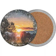 Horses Eating in Sunset Novelty Circle Coaster Set of 4