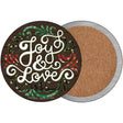 Joy and Love Christmas Novelty Circle Coaster Set of 4