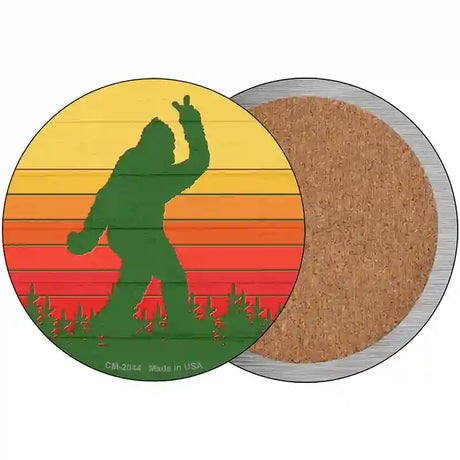 Bigfoot Peace Novelty Circle Coaster Set of 4