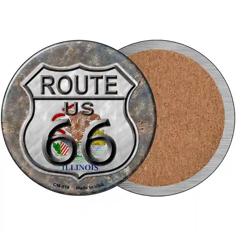 Illinois Route 66 Novelty Circle Coaster Set of 4