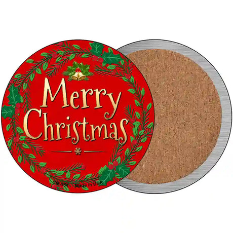 Merry Christmas Red Bright Novelty Circle Coaster Set of 4