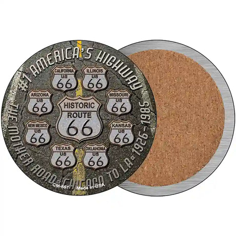 Route 66 Black Top Novelty Circle Coaster Set of 4