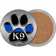 Paw Thin Blue Line K-9 Novelty Circle Coaster Set of 4