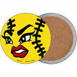 Angry Softball Novelty Circle Coaster Set of 4