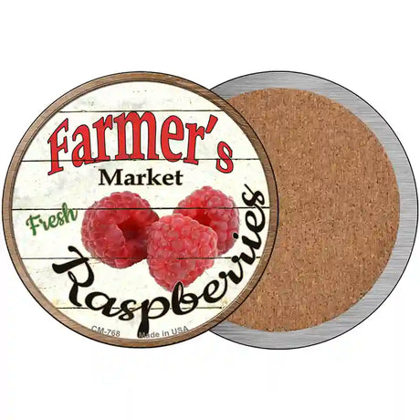 Farmers Market Raspberries Novelty Circle Coaster Set of 4