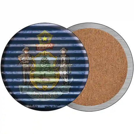 Maine Flag Corrugated Effect Novelty Circle Coaster Set of 4