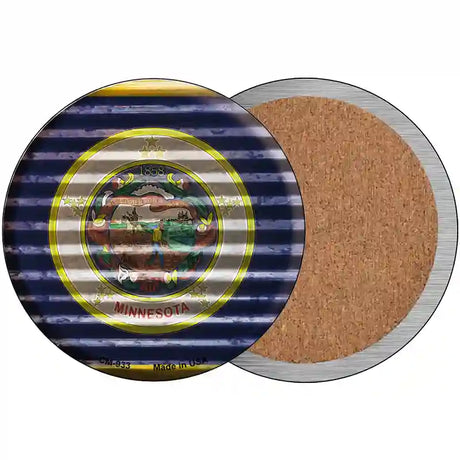 Minnesota Flag Corrugated Effect Novelty Circle Coaster Set of 4