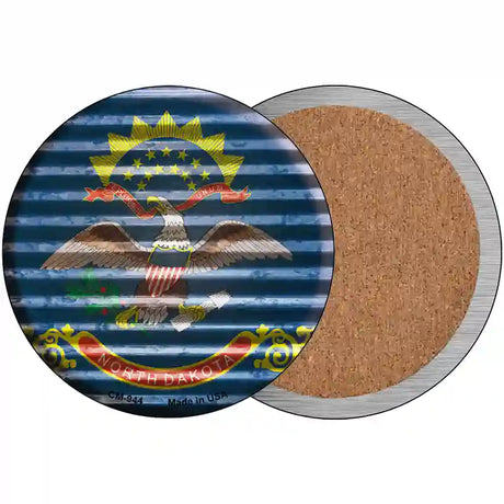 North Dakota Flag Corrugated Effect Novelty Circle Coaster Set of 4