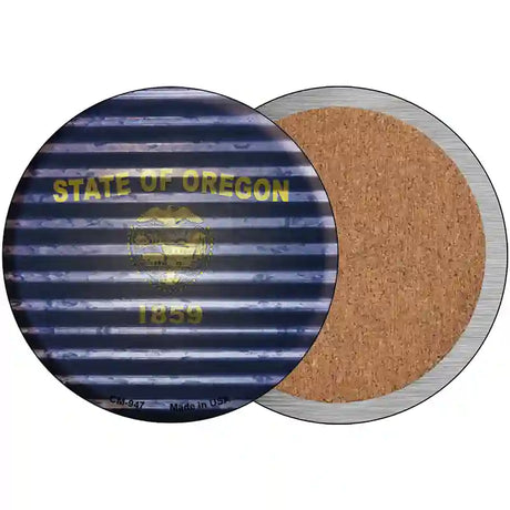 Oregon Flag Corrugated Effect Novelty Circle Coaster Set of 4