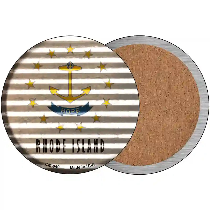 Rhode Island Flag Corrugated Effect Novelty Circle Coaster Set of 4