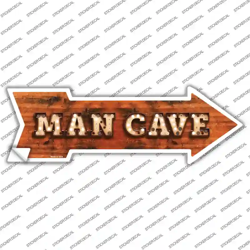 Man Cave Bulb Letters Novelty Arrow Sticker Decal Small