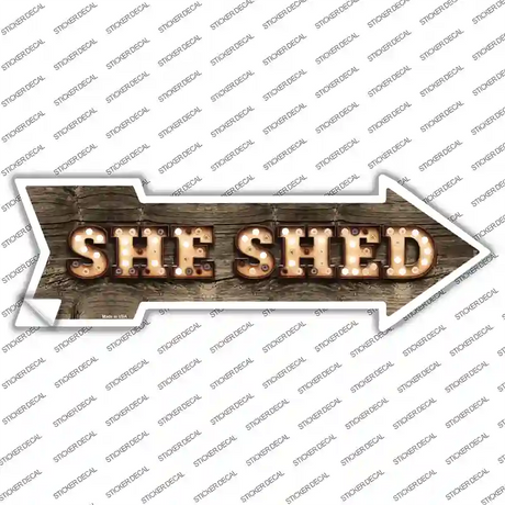 She Shed Bulb Letters Novelty Arrow Sticker Decal Small