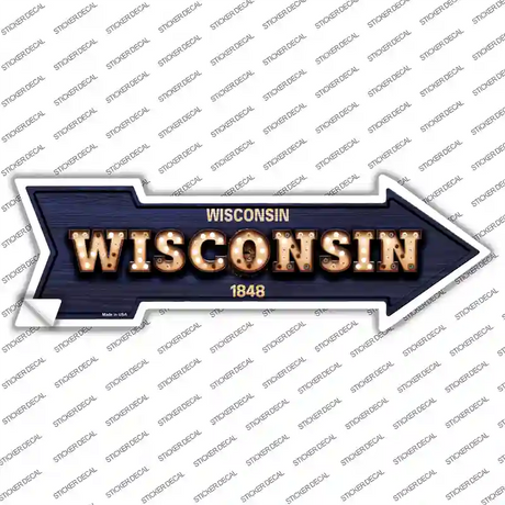 Wisconsin Bulb Lettering Novelty Arrow Sticker Decal Small