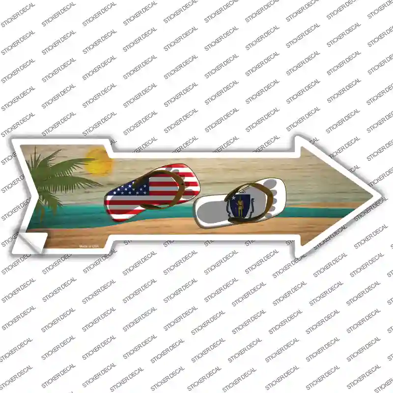 US and Massachusetts Flag Flip Flop Novelty Arrow Sticker Decal Small