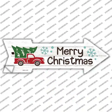 Merry Christmas Truck Hauling Tree Novelty Arrow Sticker Decal