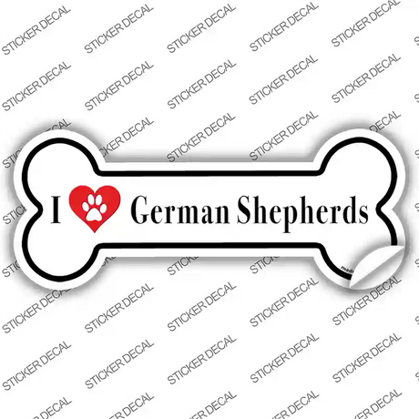 I Love German Shepherds Novelty Bone Sticker Decal Small