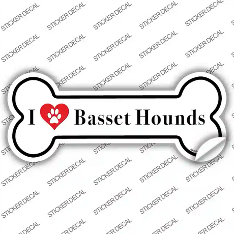 I Love Basset Hounds Novelty Bone Sticker Decal Small