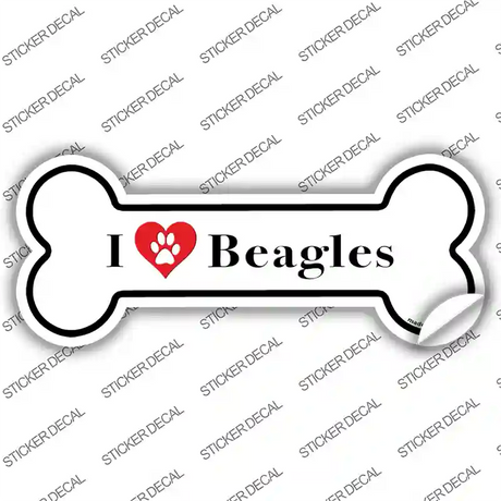 I Love Beagles Novelty Bone Sticker Decal Small