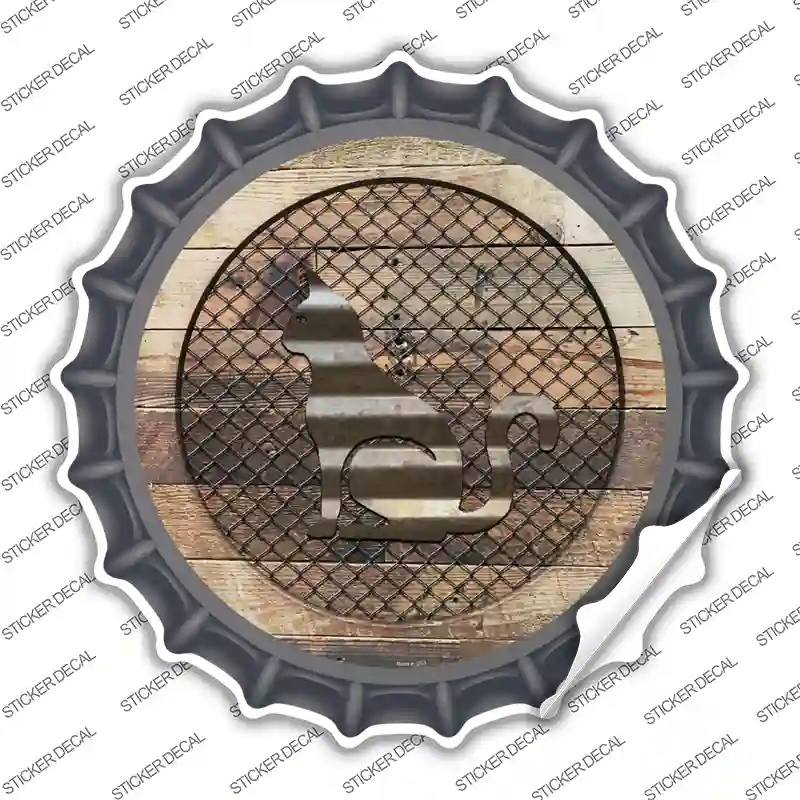 Cat on Wood Novelty Bottle Cap Sticker Decal