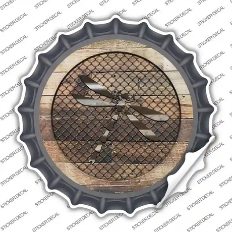 Dragonfly on Wood Novelty Bottle Cap Sticker Decal Small