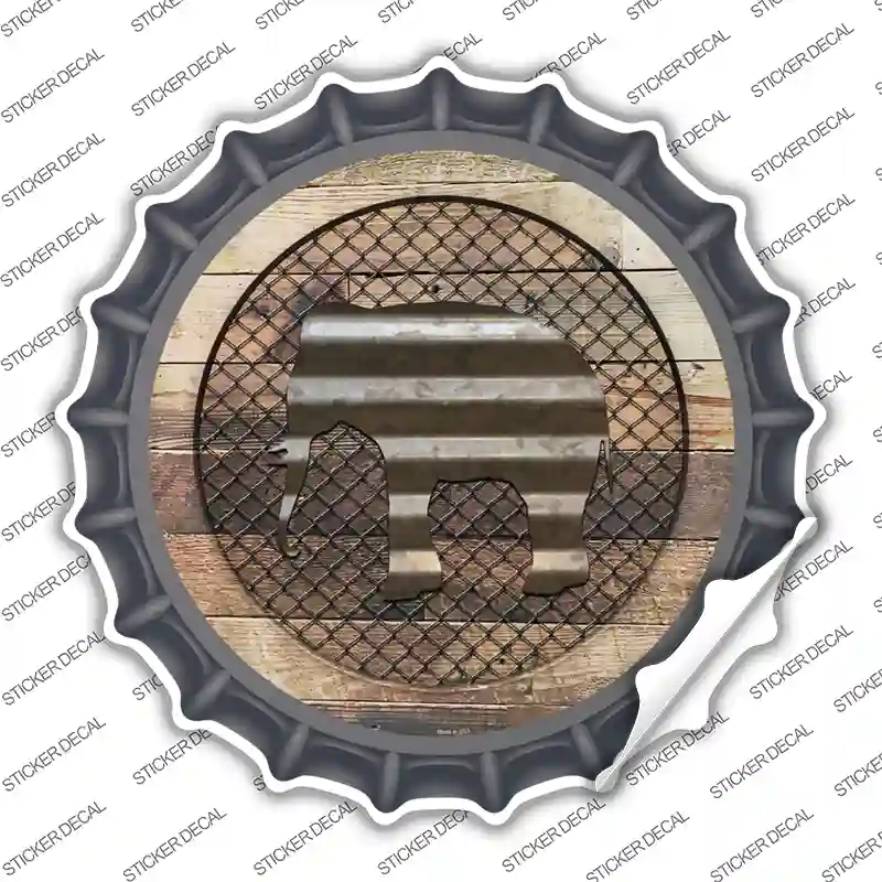 Elephant on Wood Novelty Bottle Cap Sticker Decal