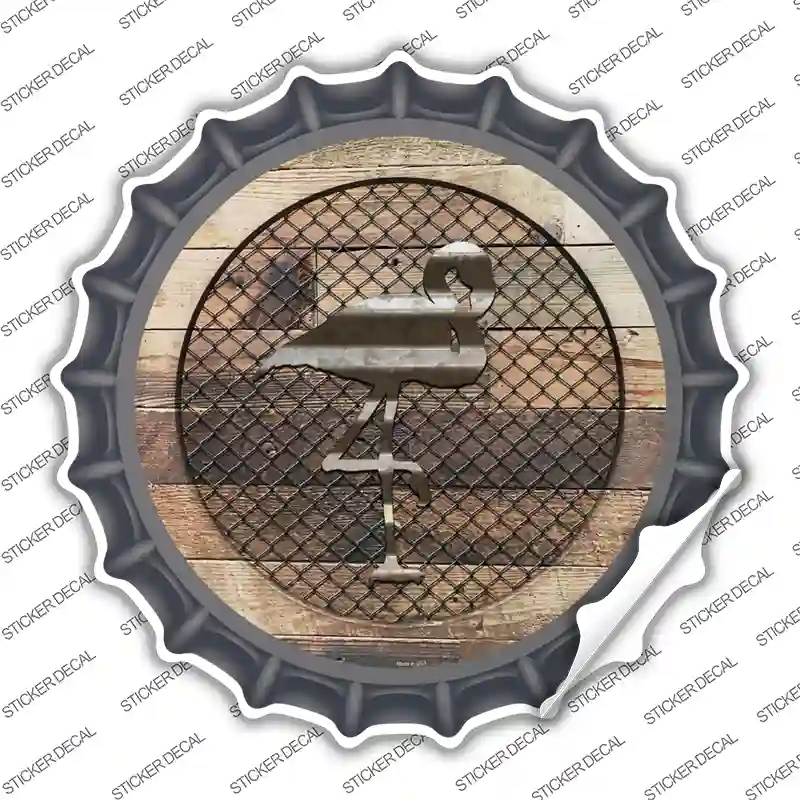 Flamingo on Wood Novelty Bottle Cap Sticker Decal