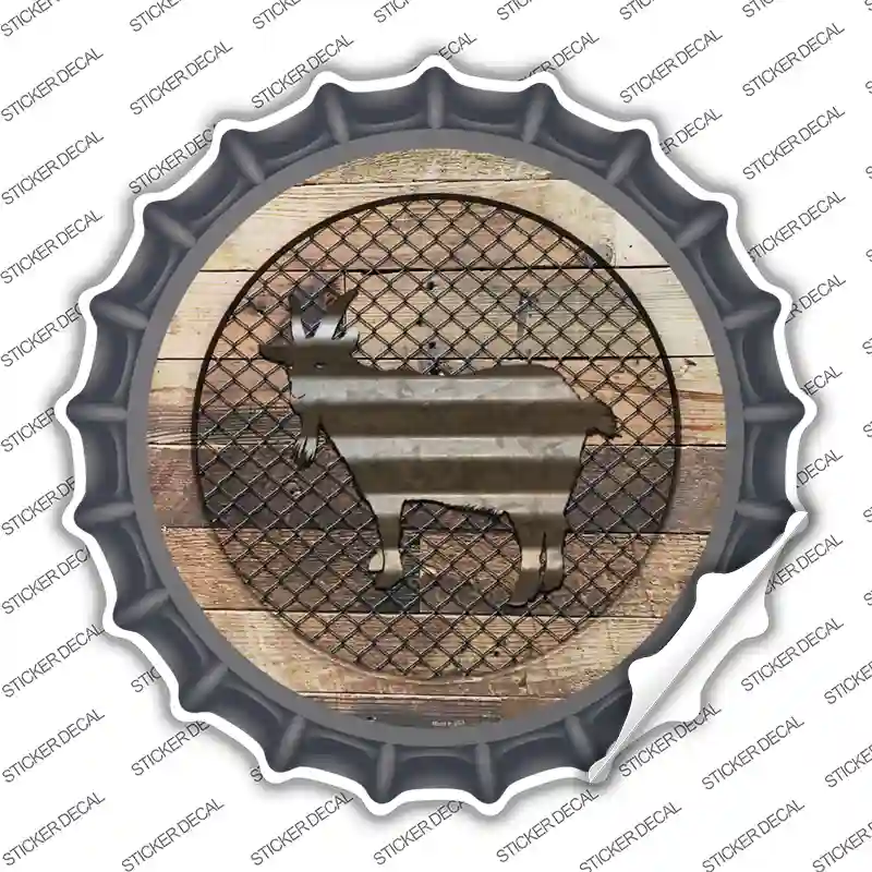 Goat on Wood Novelty Bottle Cap Sticker Decal