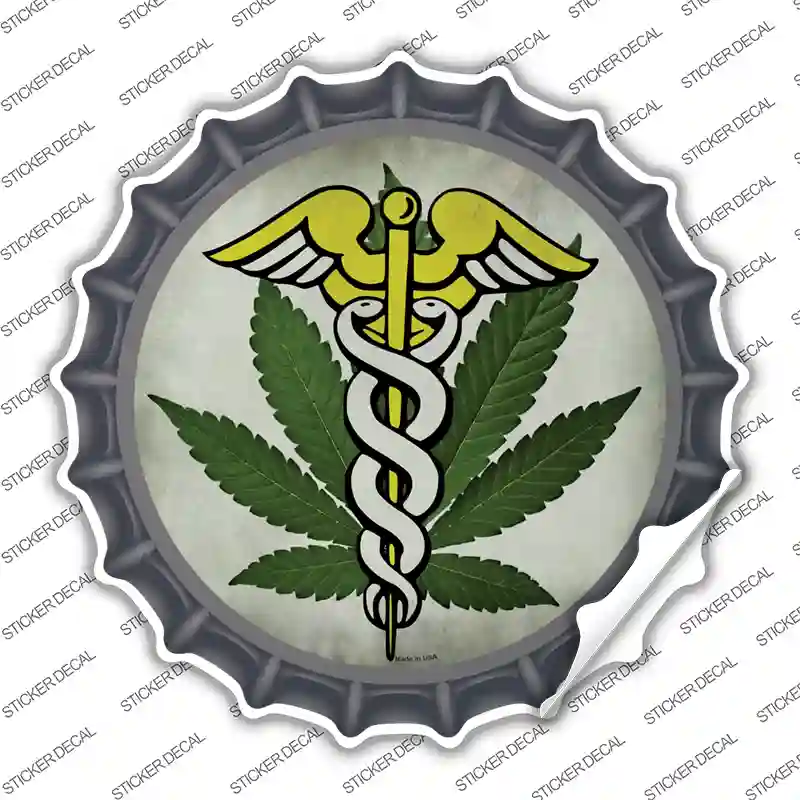 Cannabis Caduceus Novelty Bottle Cap Sticker Decal Small